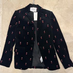 NWT Frame velvet embroidered hearts blazer size 0